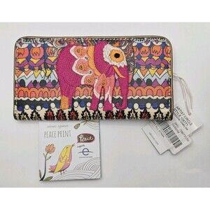 Sakroots Snap Closure Slim Wallet Boho Peace Sign Elephant Purple Pink NWT NEW